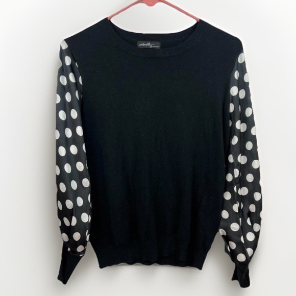 Ontwelfth Sweater Womens Size Medium Black Crew Neck Polka Dot Sleeves Trendy - Picture 1 of 10